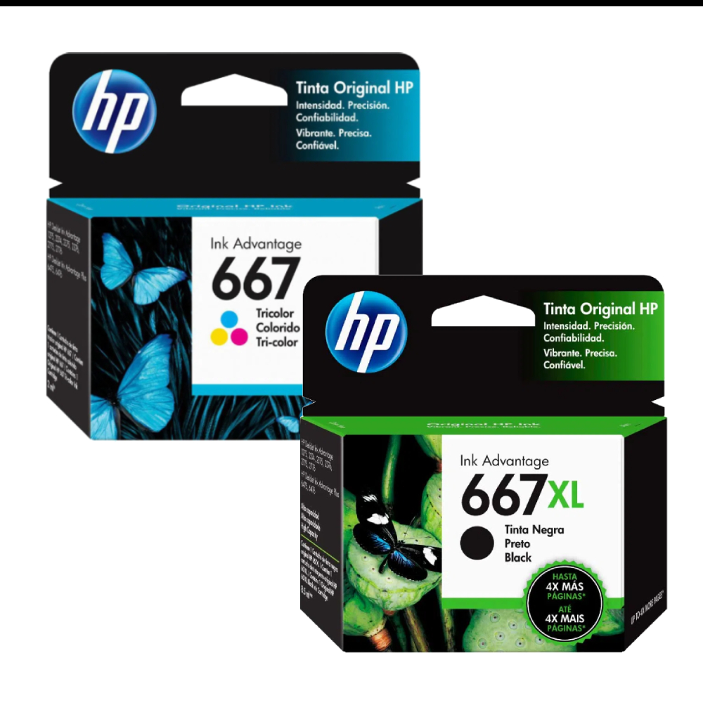 [C667XL2] Combo Cartucho De Tinta HP 667XL Negro y 667 Tricolor Original