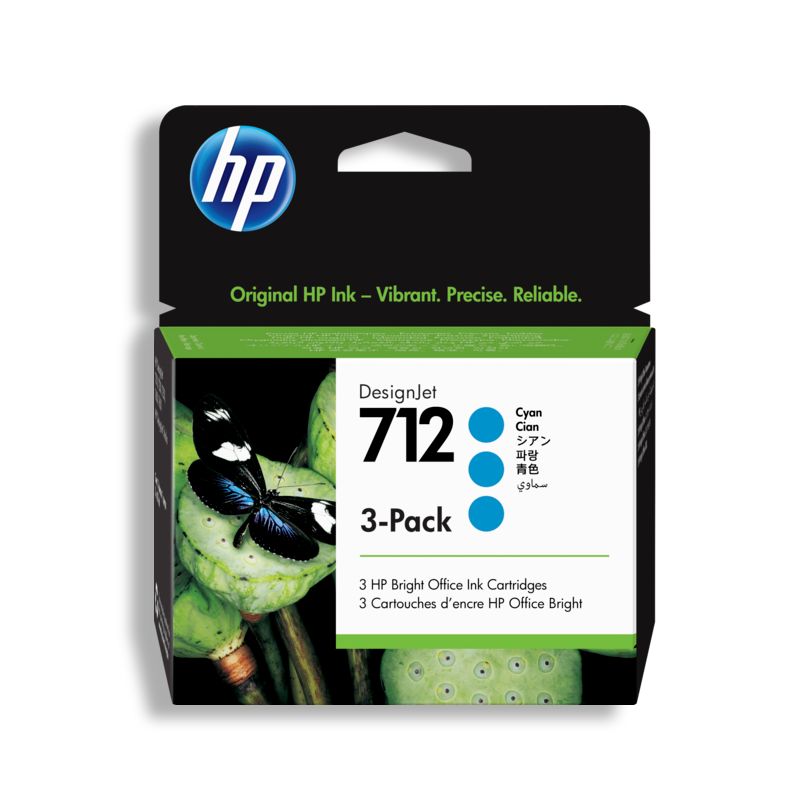[3ED77A] Paquete De 3 Cartuchos De Tinta HP 712 Cian Original  De 29 ml (3ED77A)